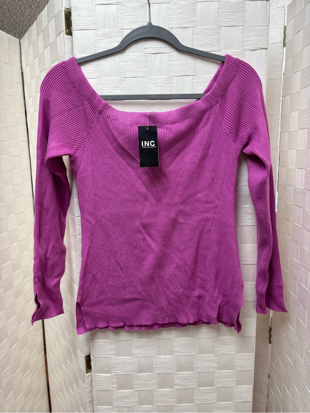 INC International Concepts Women's Pink Ribbed Long-Sleeve Sweater Large